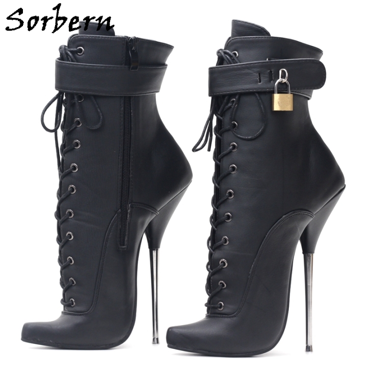 Sorbern Black Matt Ankle Boots Women Ballet Metal Heels 18Cm Stilettos ...