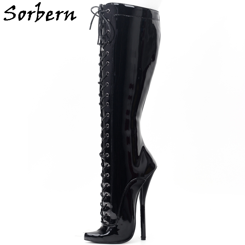 Sorbern Sexy Fetish Knee High Boots Unisex Ballet Stilettos Lace Up Custom Wide Fit 6308