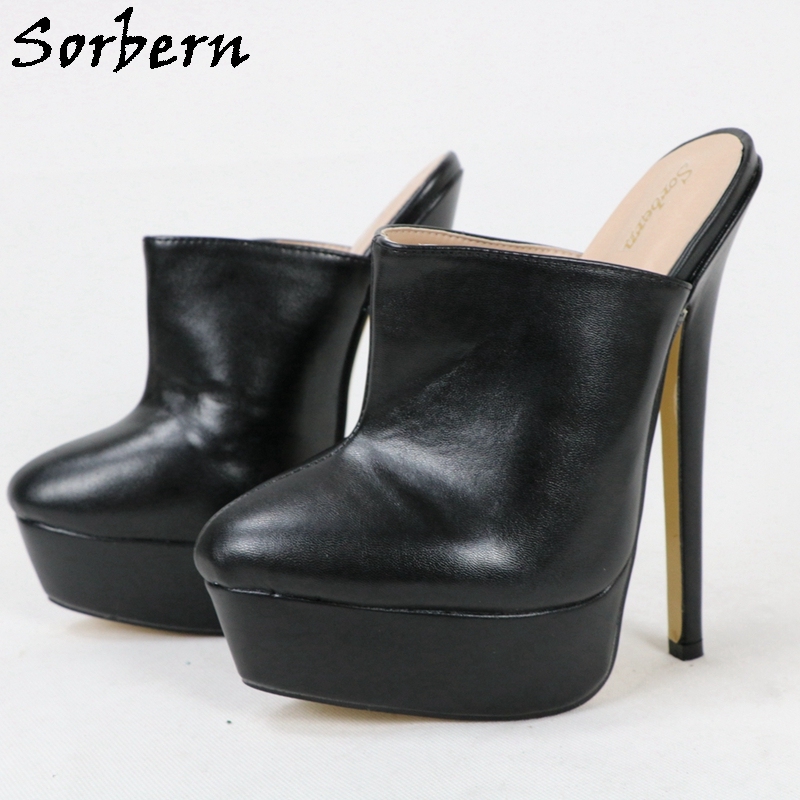black platform mules heels
