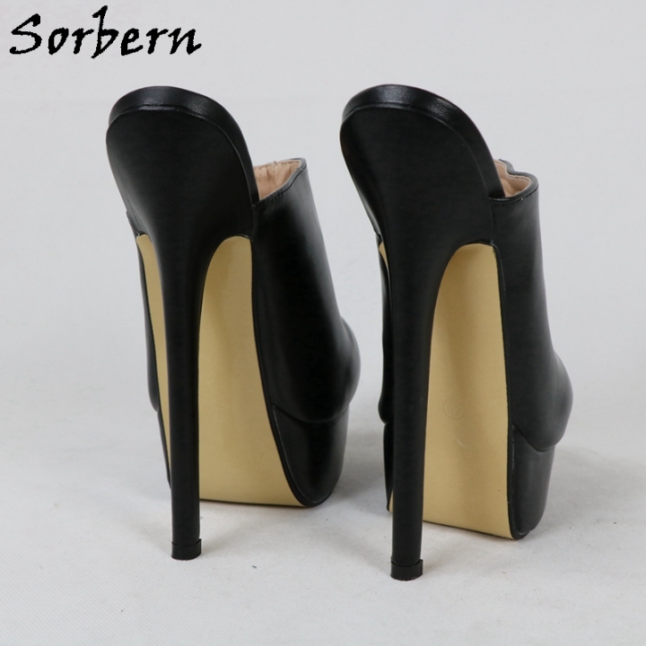 Sorbern Fashion Black Patent Women Mules High Heels Pointed Toe Platform 7069