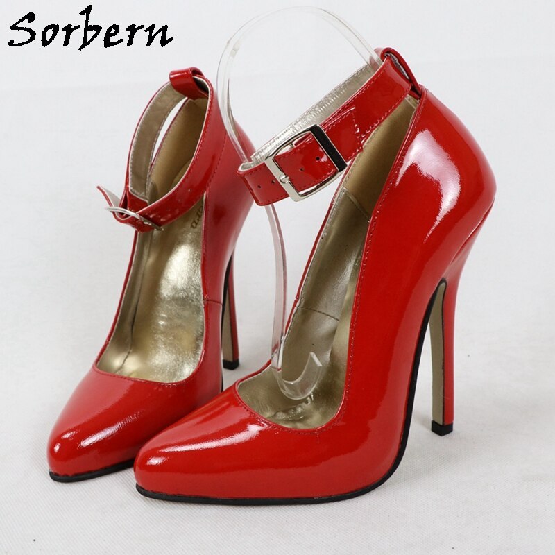 Sorbern Wide Ankle Strap Women Pump Shoes 16Cm High Heel Stilettos Real ...