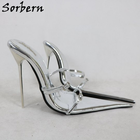 Sorbern 14cm High Heel Women Slippers Long Pointed Toe Slip On Double