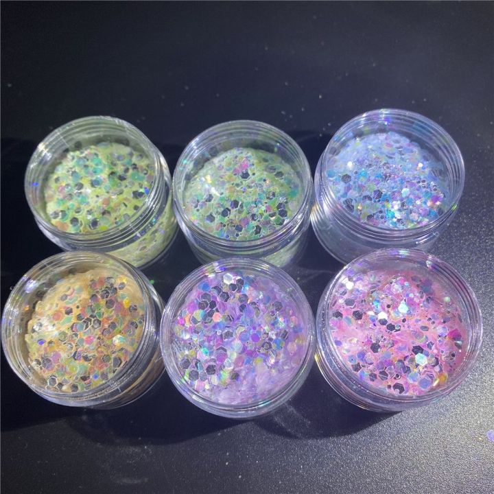 GCPB001 blue green  glitter Mixes chunky glow in the dark 6colors