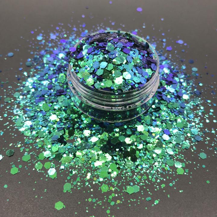 BSNC05   High quality chunky mix color shift glitter polyester Hexagon chameleon glitter