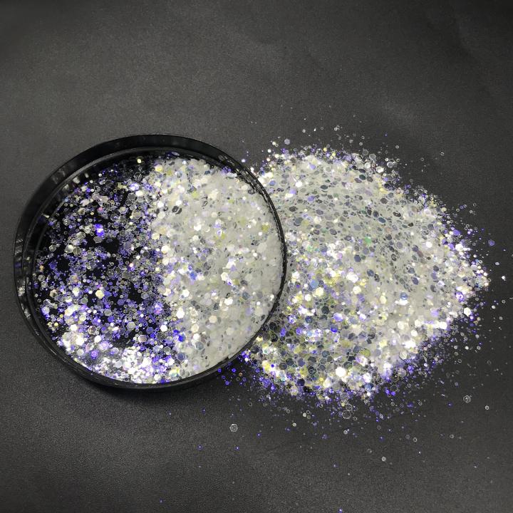 CCB14  2021 hot selling bulk Iridescent mirror silver glitter chunky mixed   