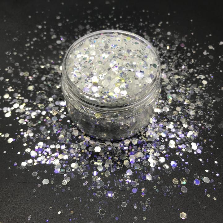 CCB14  2021 hot selling bulk Iridescent mirror silver glitter chunky mixed   