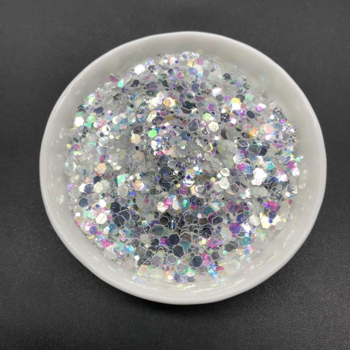 CCB22  2021 hot selling bulk Iridescent mirror silver glitter chunky mixed   