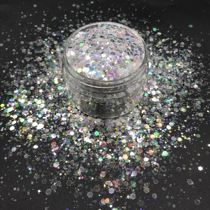 CCB22  2021 hot selling bulk Iridescent mirror silver glitter chunky mixed   