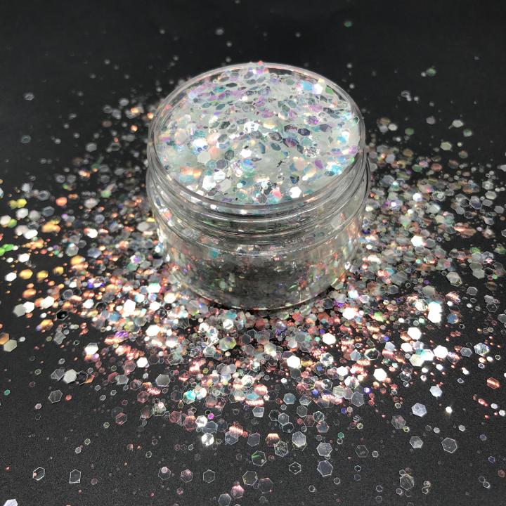 CCB21  2021 hot selling bulk Iridescent mirror silver glitter chunky mixed   