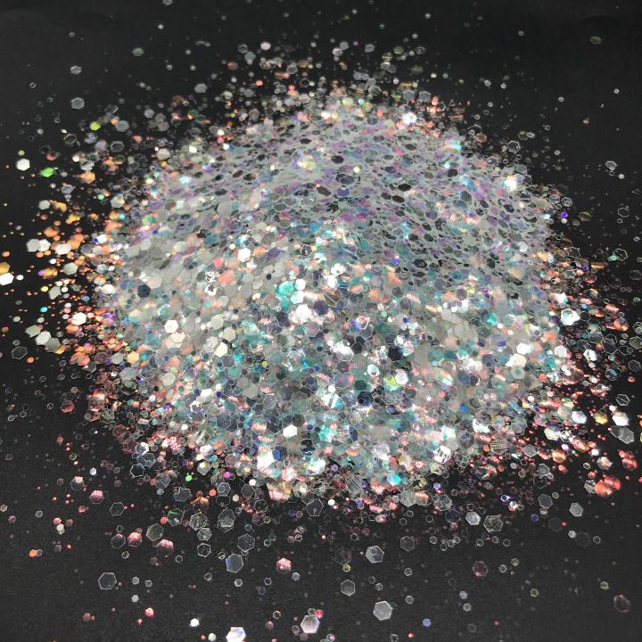 CCB21  2021 hot selling bulk Iridescent mirror silver glitter chunky mixed   