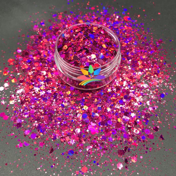 LBS900   Solvent Resistant High Sparkling Chunky hexagonal Holographic laser glitter mixed stars and moon