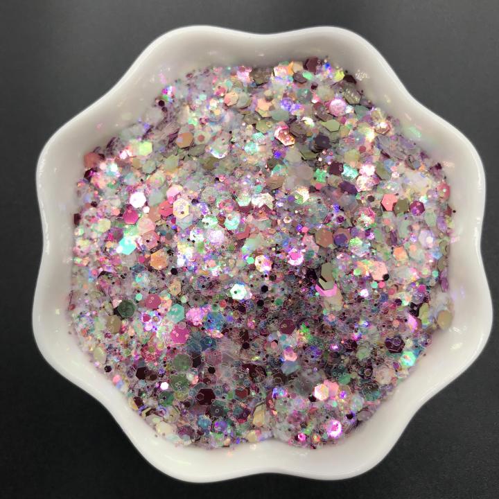 KS-YM2502  2021 hot selling polyester bulk glitter Iridescent chunky mix  