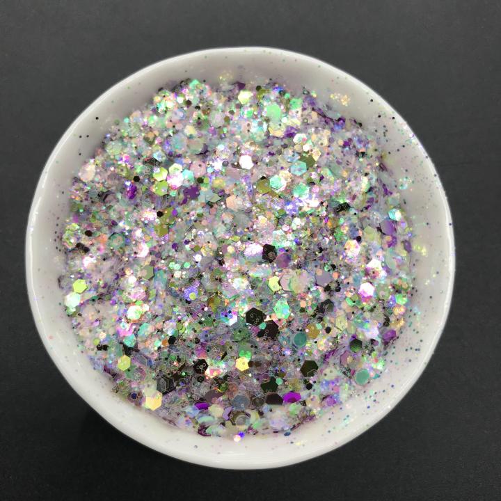 KS-YM2506  2021 hot selling polyester bulk glitter Iridescent chunky mix  