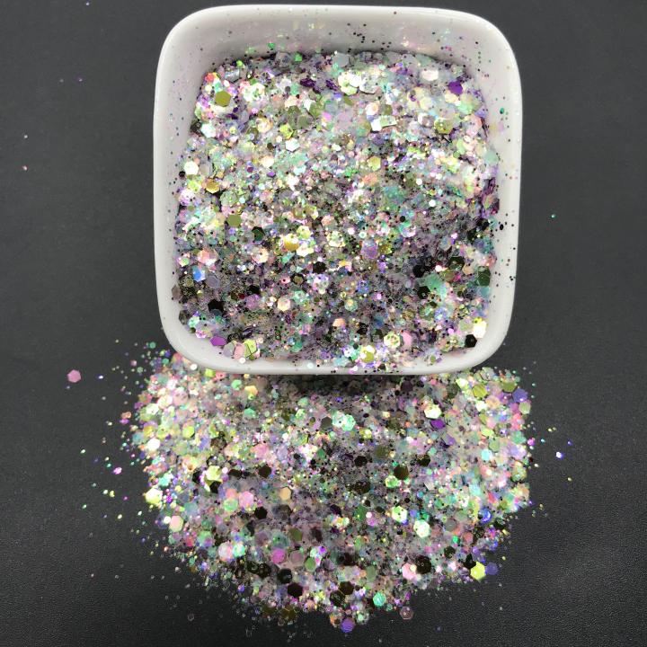 KS-YM2508  2021 hot selling polyester bulk glitter Iridescent chunky mix  