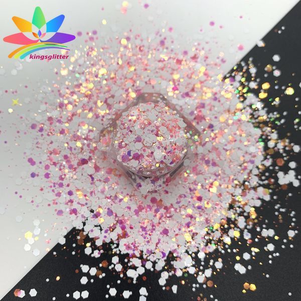 KW003  new hot-selling chunky mixed white glitter polyester bulk flashing for tumbler wall floor Christmas decoration 