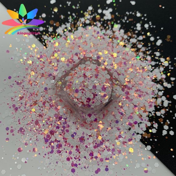 KW003  new hot-selling chunky mixed white glitter polyester bulk flashing for tumbler wall floor Christmas decoration 