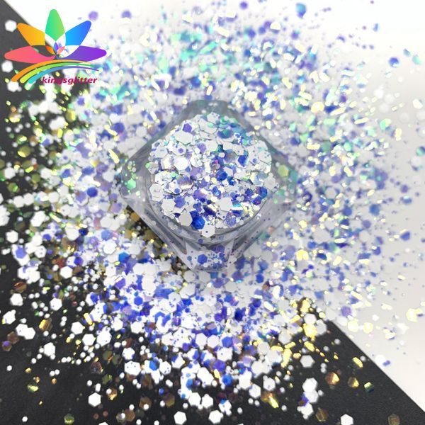 KW004  new hot-selling chunky mixed white glitter polyester bulk flashing for tumbler wall floor Christmas decoration 