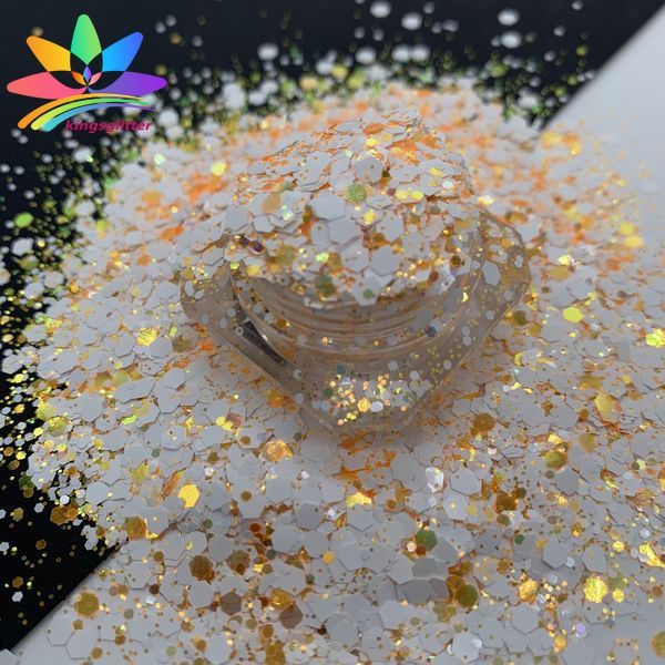 KW005  new hot-selling chunky mixed white glitter polyester bulk flashing for tumbler wall floor Christmas decoration 