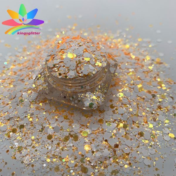 KW005  new hot-selling chunky mixed white glitter polyester bulk flashing for tumbler wall floor Christmas decoration 