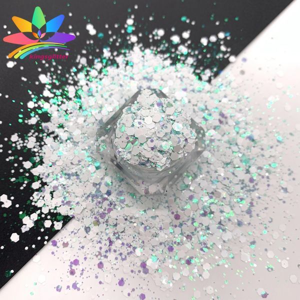 KW006  new hot-selling chunky mixed white glitter polyester bulk flashing for tumbler wall floor Christmas decoration 