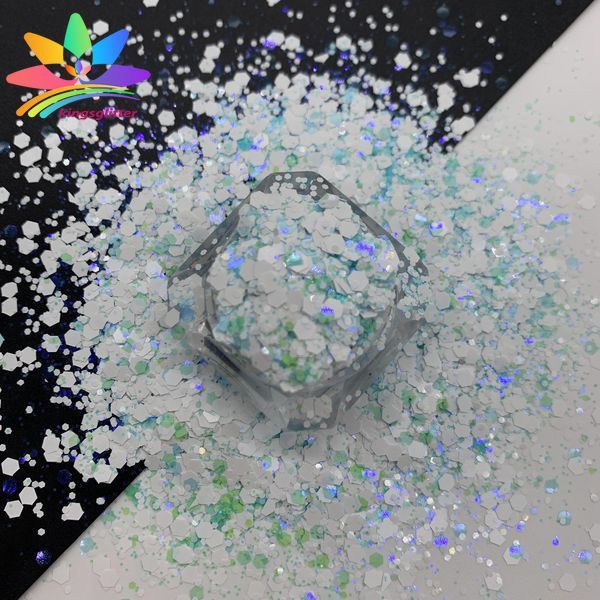 KW007  new hot-selling chunky mixed white glitter polyester bulk flashing for tumbler wall floor Christmas decoration 