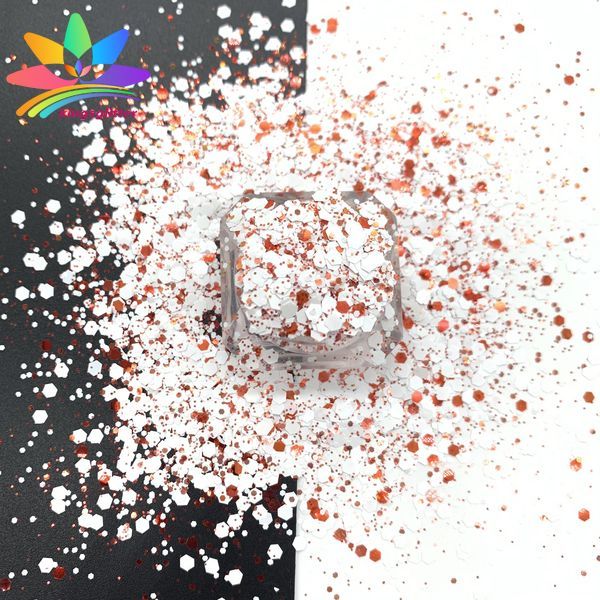 KW008  new hot-selling chunky mixed white glitter polyester bulk flashing for tumbler wall floor Christmas decoration 