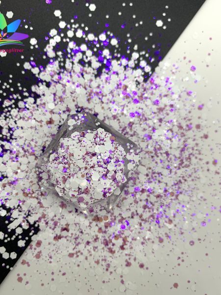 KW009  new hot-selling chunky mixed white glitter polyester bulk flashing for tumbler wall floor Christmas decoration 