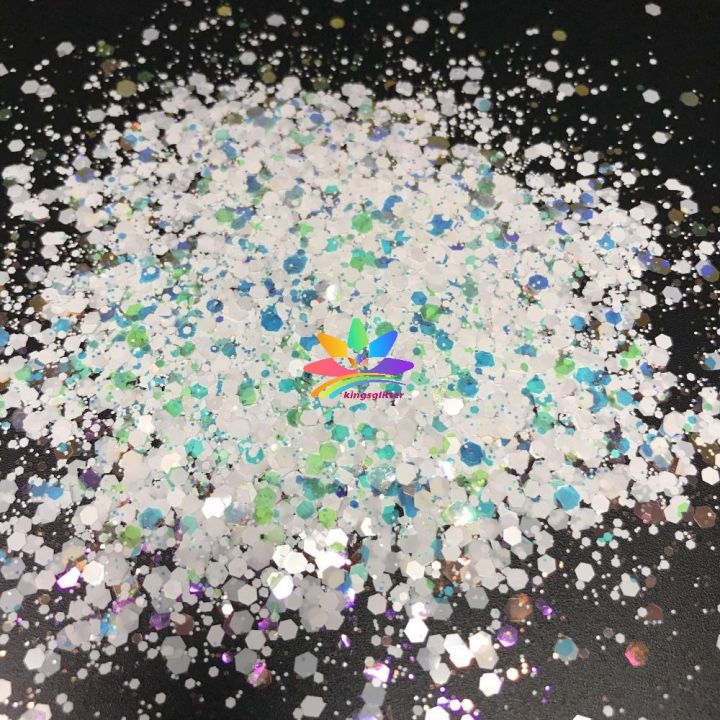 WKT01  new hot-selling chunky mixed white glitter polyester flashing for wall floor Christmas decoration 