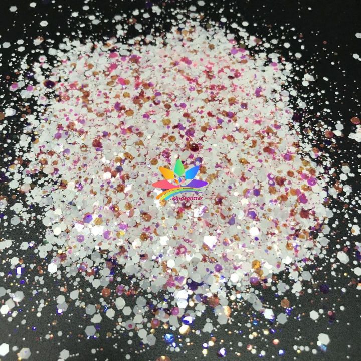 WKT06  new hot-selling chunky mixed white glitter polyester flashing for wall floor Christmas decoration 