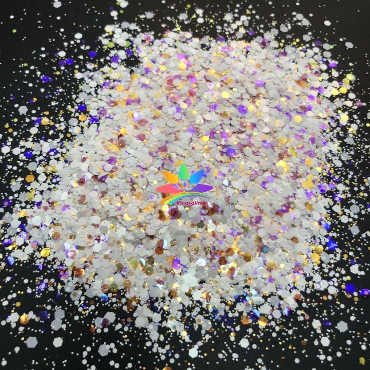 WKT07  new hot-selling chunky mixed white glitter polyester flashing for wall floor Christmas decoration 