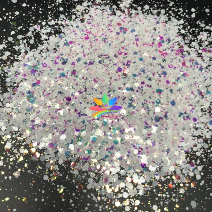 WKT08  new hot-selling chunky mixed white glitter polyester flashing for wall floor Christmas decoration 