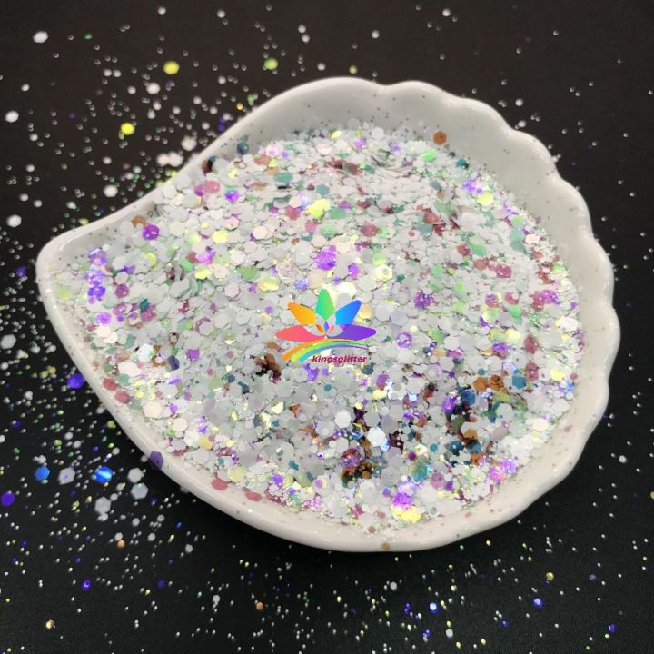 WKT09  new hot-selling chunky mixed white glitter polyester flashing for wall floor Christmas decoration 