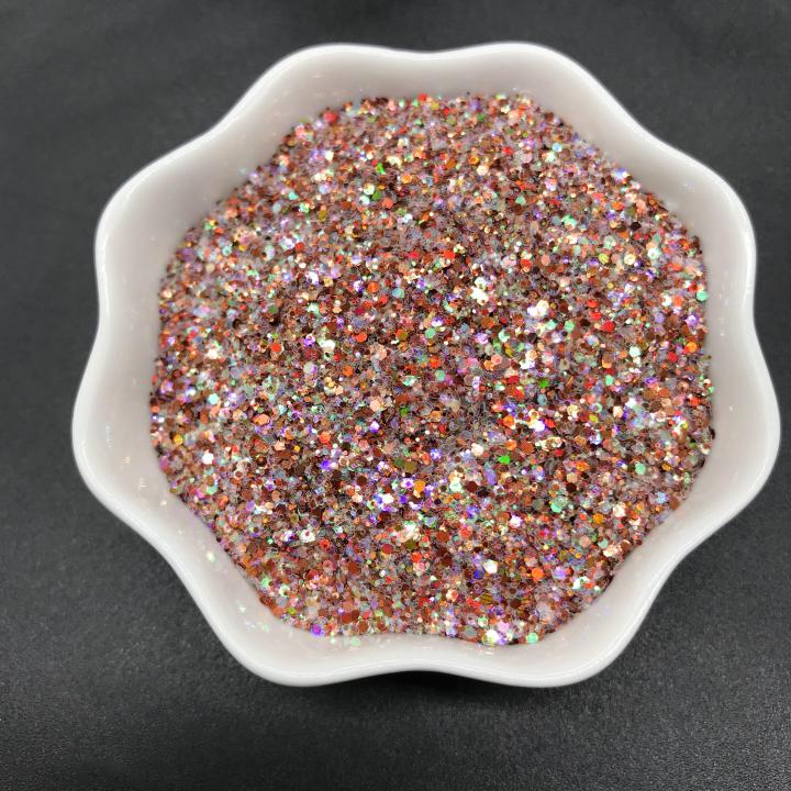 KLC004  1/24 1/64 mixed Customized polyester glitter Holographic chunky Hexagon glitter 