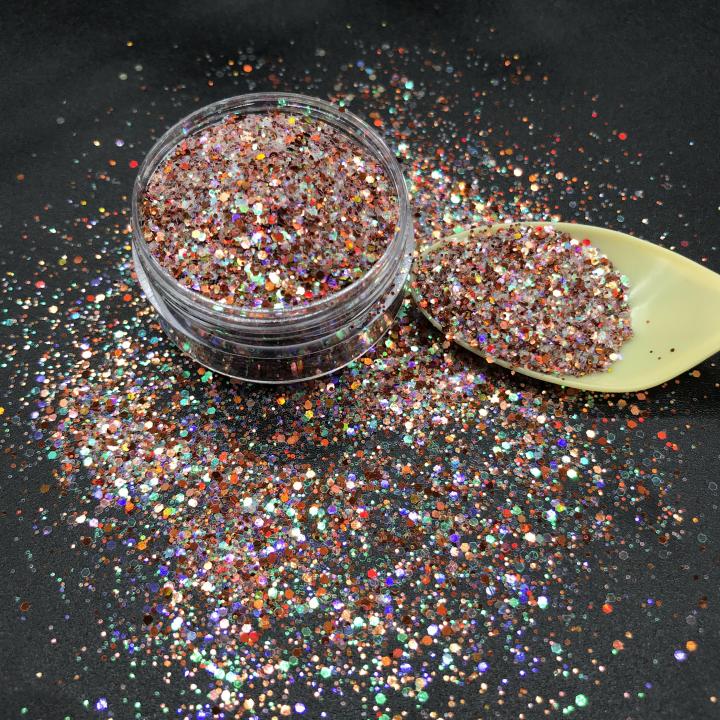 KLC004  1/24 1/64 mixed Customized polyester glitter Holographic chunky Hexagon glitter 