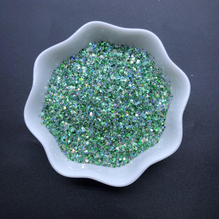 KLC005 1/24 1/64 mixed Customized polyester glitter Holographic chunky Hexagon glitter 