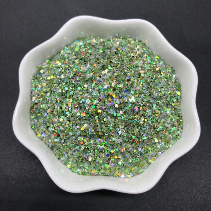 KLC006 1/24 1/64 mixed Customized polyester glitter Holographic chunky Hexagon glitter 