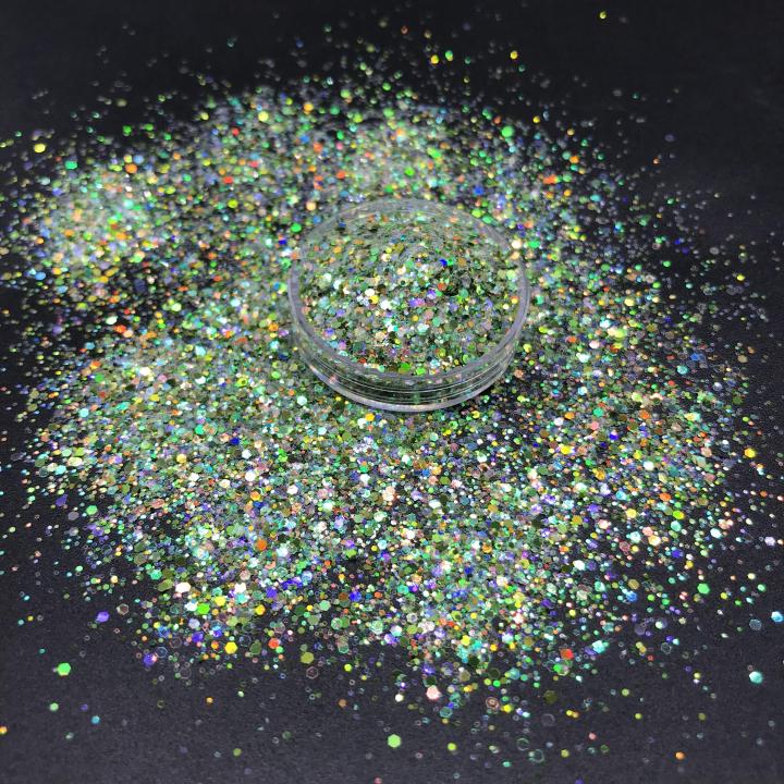KLC006 1/24 1/64 mixed Customized polyester glitter Holographic chunky Hexagon glitter 