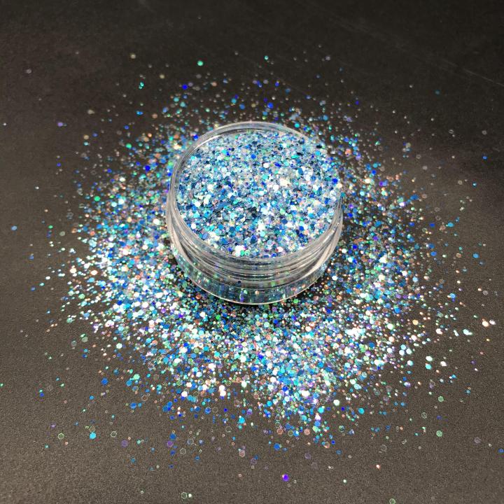 KLC007 1/24 1/64 mixed Customized polyester glitter Holographic chunky Hexagon glitter 