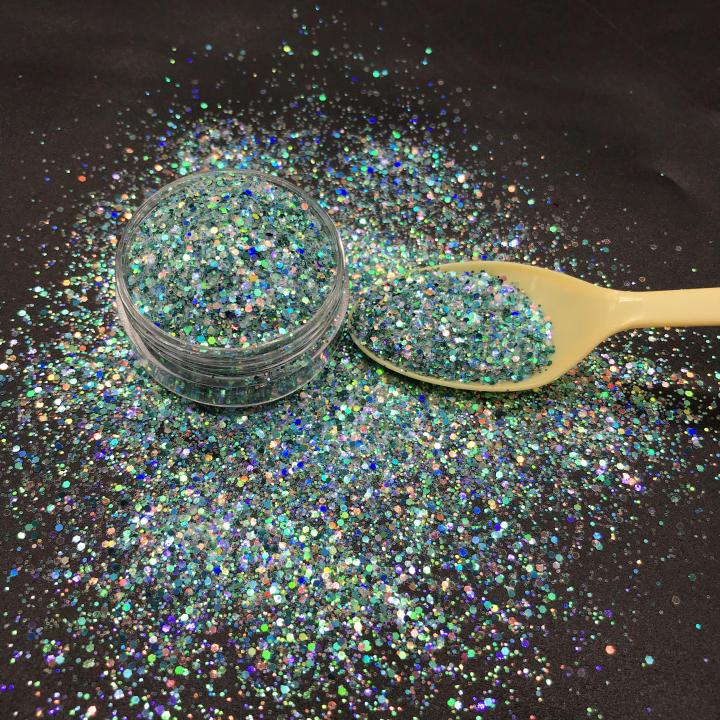 KLC008 1/24 1/64 mixed Customized polyester glitter Holographic chunky Hexagon glitter 