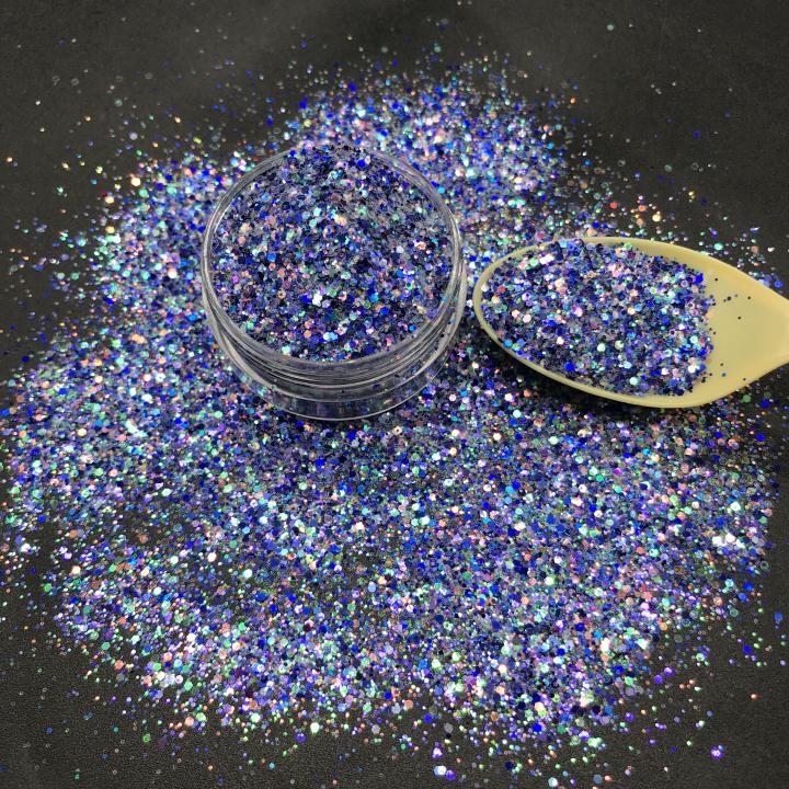 KLC009 1/24 1/64 mixed Customized polyester glitter Holographic chunky Hexagon glitter 