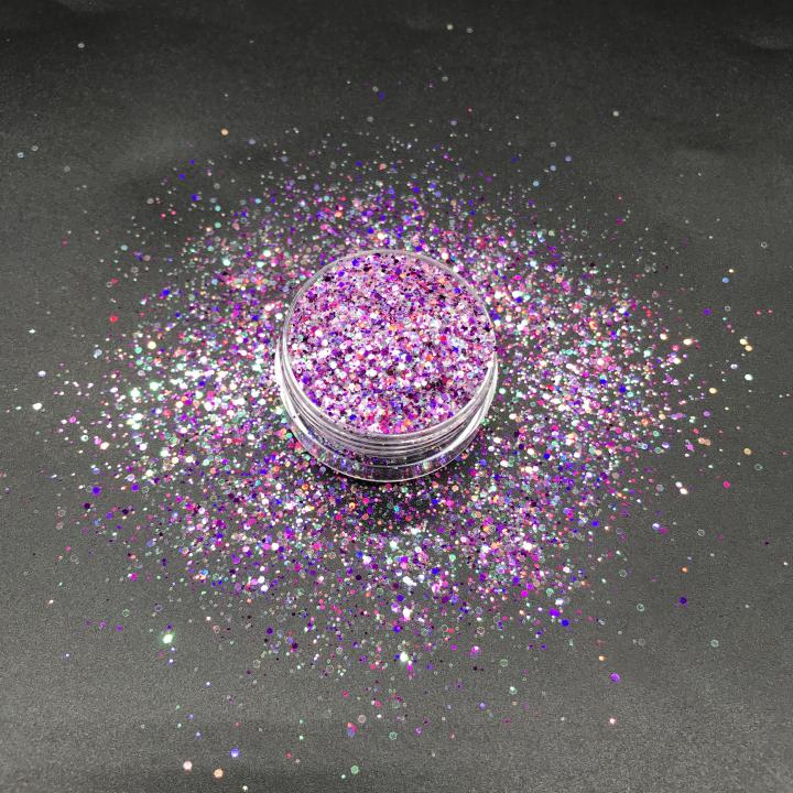 KLC010 1/24 1/64 mixed Customized polyester glitter Holographic chunky Hexagon glitter 