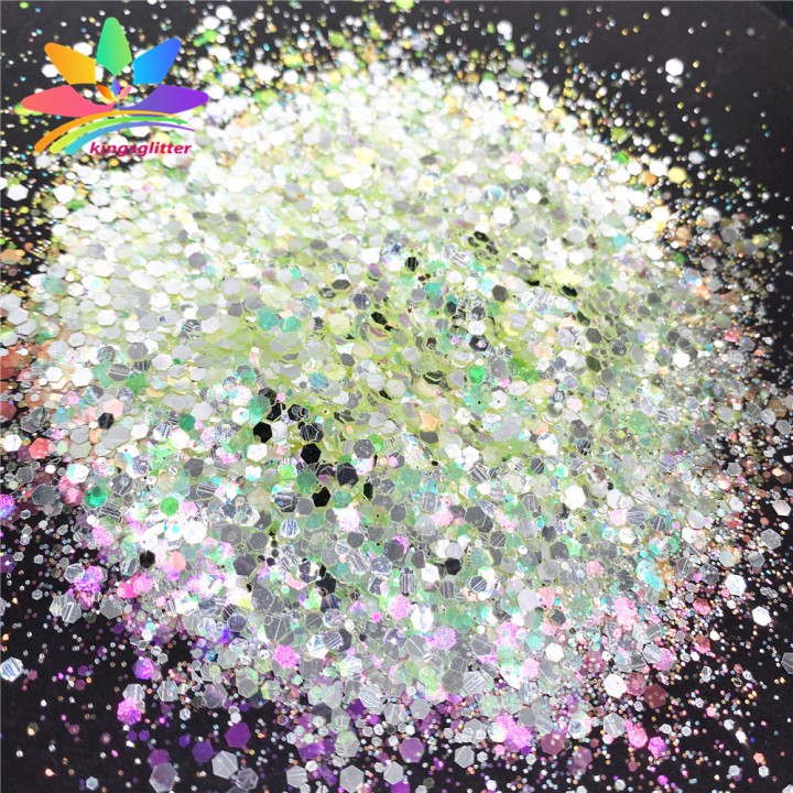 YQH8803 Wholesale Customized Glitter Mirror Silver Mixed Ultra Thin High Gloss Glitter Iridescent Color