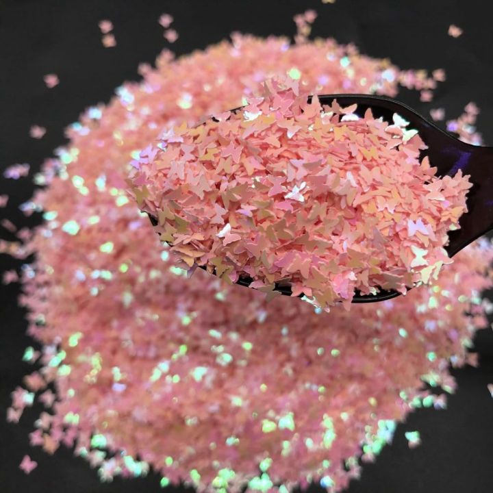 C18R  3mm 5mm Butterfly Shapes nail makeup Pink Glitter 