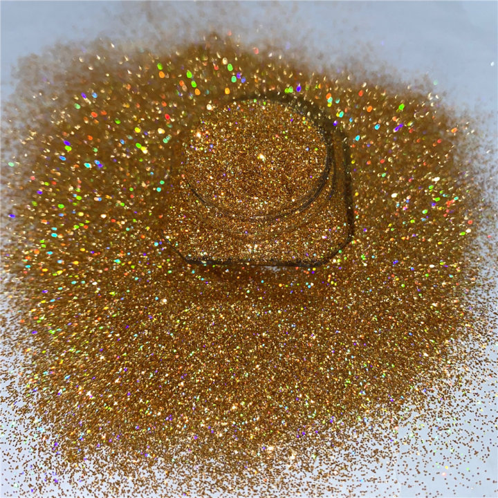 GLS014  1/128' Solvent Resistant High Sparkling Holographic Golden 