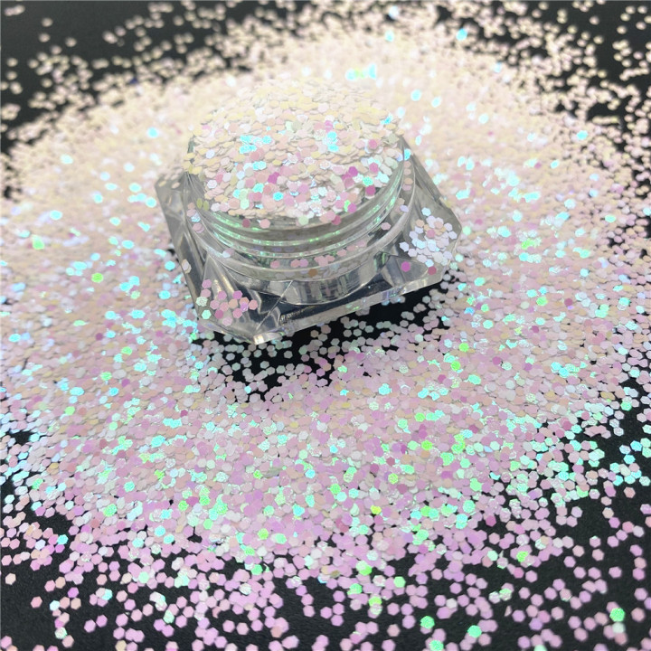 C03R   Pearl iridescent glitter Hexagon 1mm Sequins 