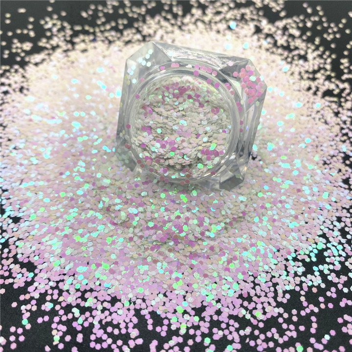 C03R   Pearl iridescent glitter Hexagon 1mm Sequins 