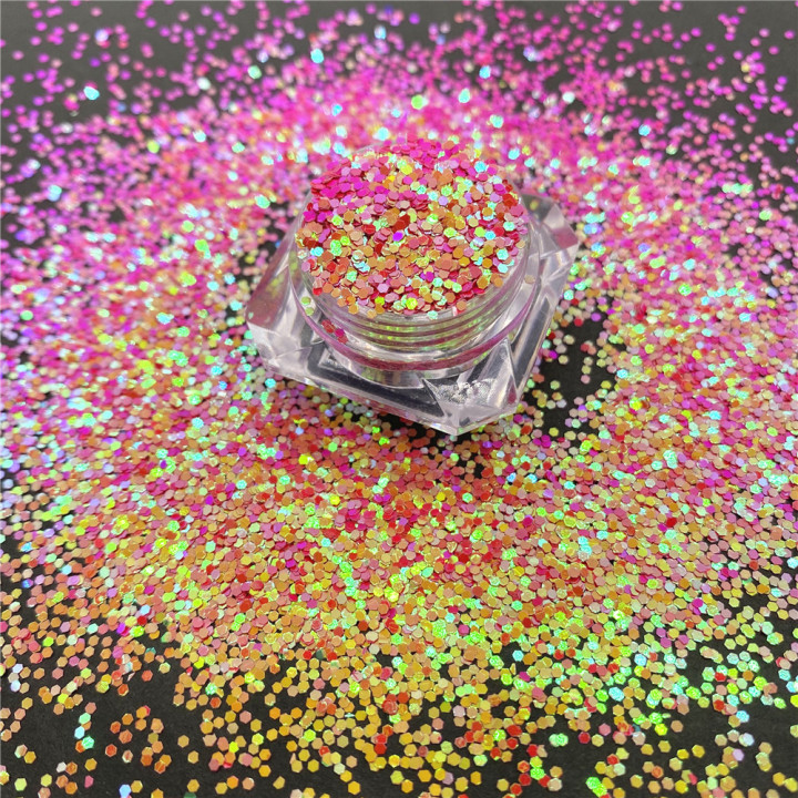 C08R   Pearl iridescent glitter Hexagon 1mm Sequins 