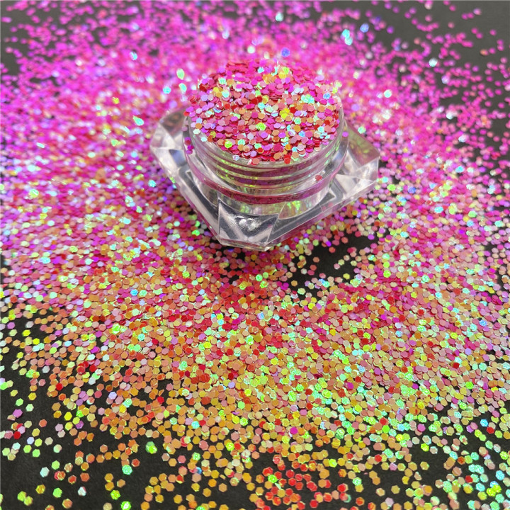 C08R   Pearl iridescent glitter Hexagon 1mm Sequins 