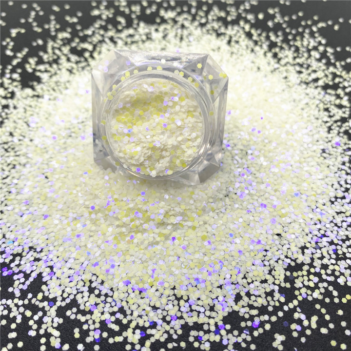 C14R   Pearl iridescent glitter Hexagon 1mm Sequins 
