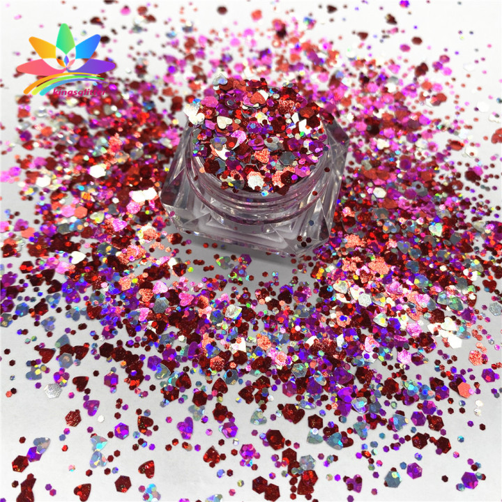 QRJ002  Valentine's Day Theme chunky Mixed Hexagon glitter Heart Shape Glitter